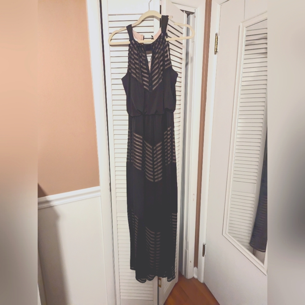 London Times black and nude Chevron maxi dress